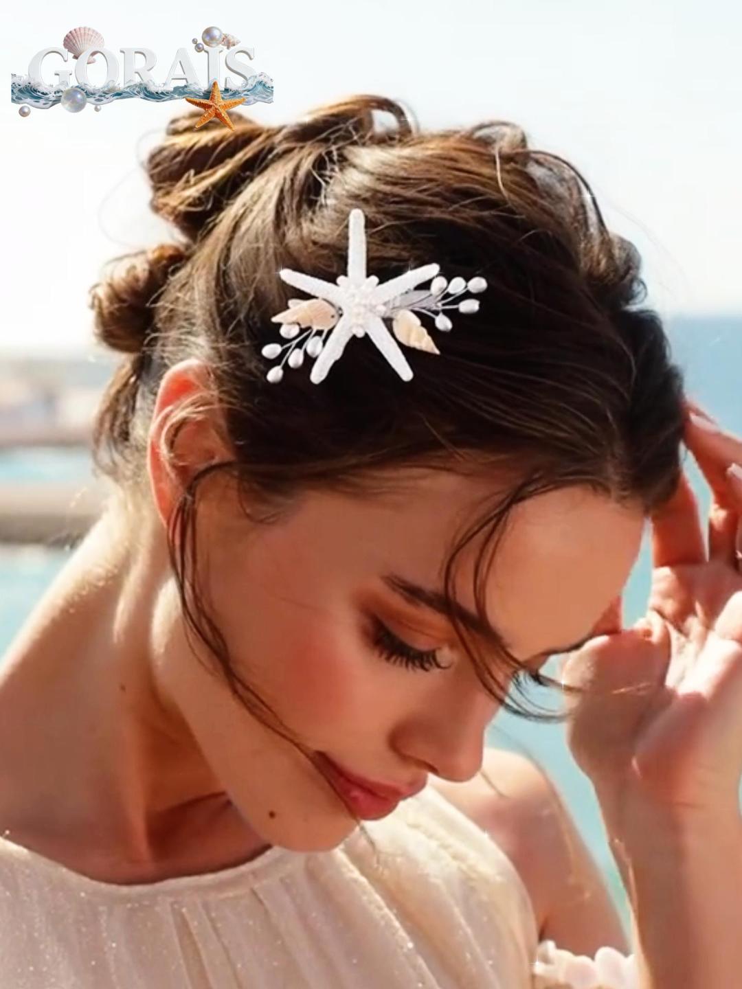 Amazon.com : Gorais Starfish Beach Wedding Hair Clip Silver  display picture 3
