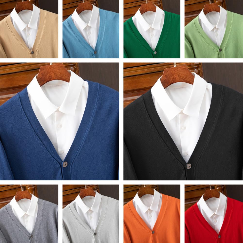 ORANDESIGNE Gilet Fin Homme Pull Cardigan Léger Cardigans en Tricot Col en V Classique Gilet Boutonné Automne Hiver