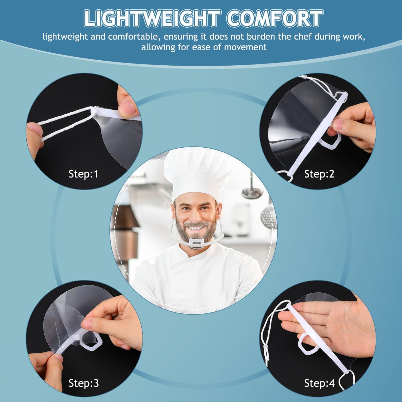 Mipcase Reusable Mouth Food Serving Cooking with Adjustable Strap Transparent Anti-Fog for Chefs in Restaurants and Hotel Catering 5.51X3.93X1.77In