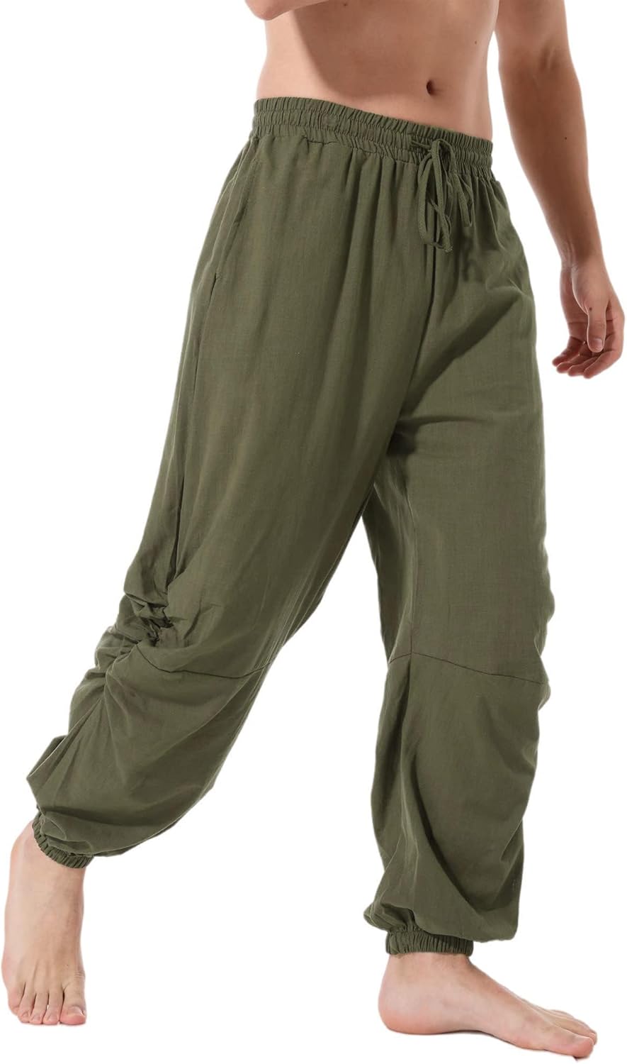 perdontoo Mens Casual Cotton Linen Pant Elastic Waist Drawstring Yoga Jogger Pants - Image 2