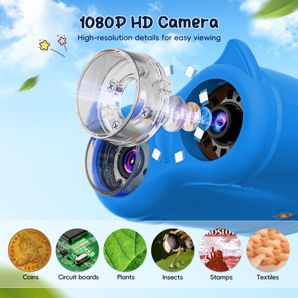 2 in 1 Microscopio Bambini e Telescopio, Temodu Microscopio Digitale da 2.0‘’, Elettronico Portatile Telescopio 10X con 8 luci LED, può essere utilizzato come regalo di compleanno o di Natale (Blue)