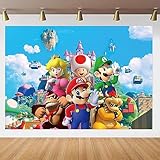 Super Brother Backdrop for Birthday Party Decorations, Mario Background for Baby Shower Party Cake Table Decorations Supplies, Mario Theme Banner (M-FT-5)
