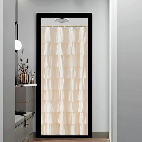 Cortina de ducha con volantes beige para baño, 36 x 72 pulgadas