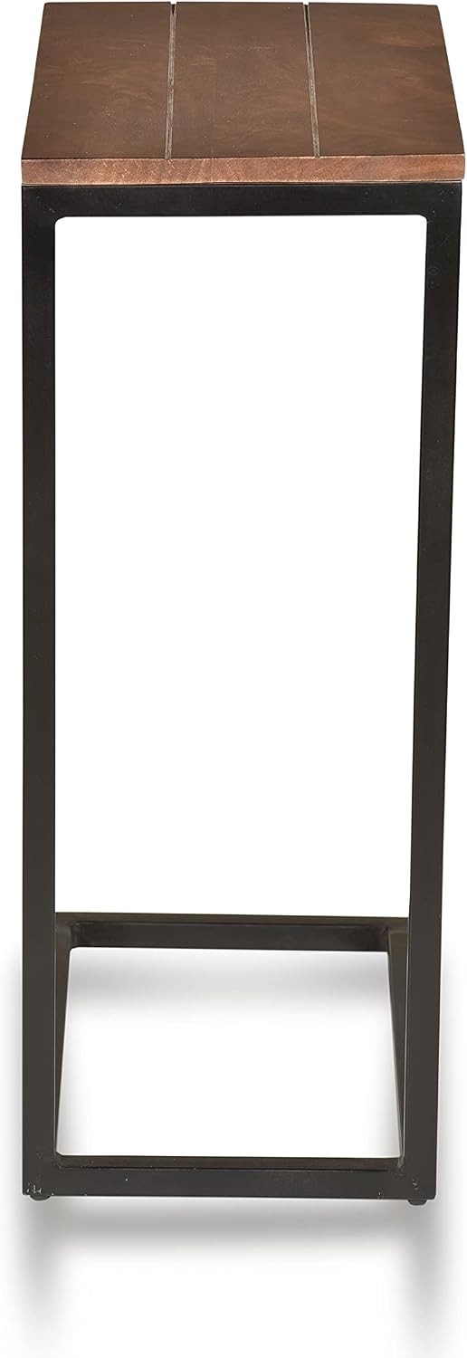 Carolina Chair & Table Ashley Co Sayer Rectangular Small Computer Tray C Table – Durable Glass and Metal Side Tables - Industrial Style Space Saving Modern Furniture for Home, Office (Chestnut/Black)