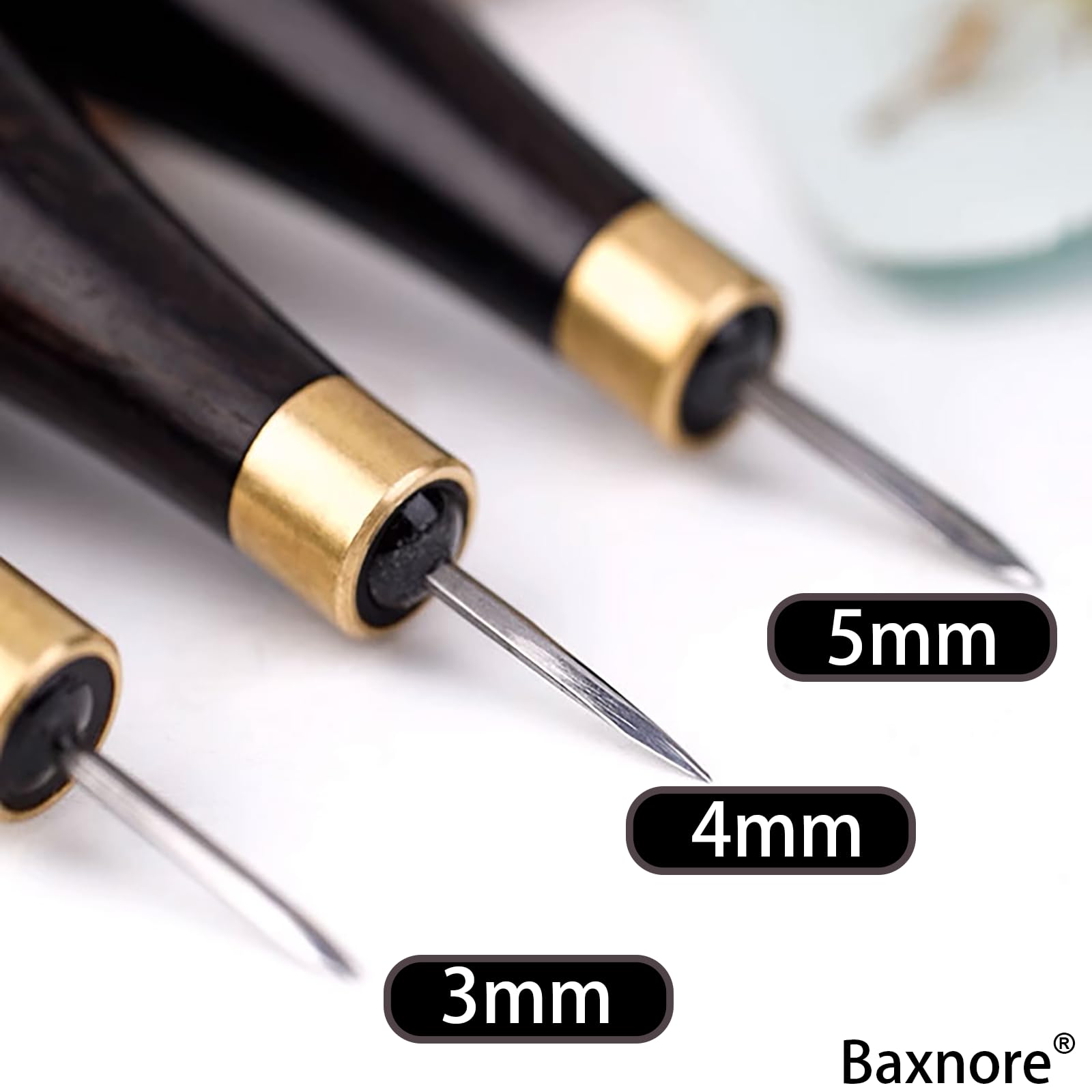 3 pezzi punteruolo da sarto in pelle, punteruolo in legno a forte penetrazione, punteruolo da cucito a forma di zucca, secchio con manico in legno per pelle 3 mm 4 mm 5 mm