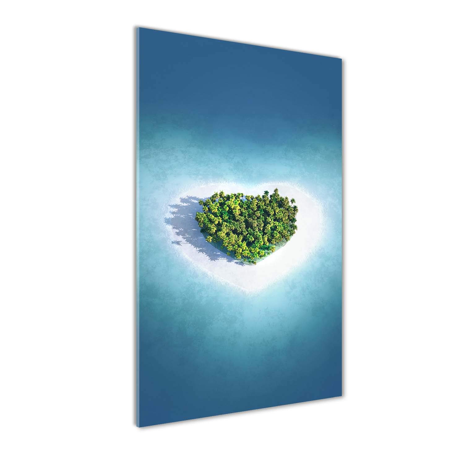Peinture sur verre trempé 70x140cm décoration murale tableau image coeur de plage bleu Tulup