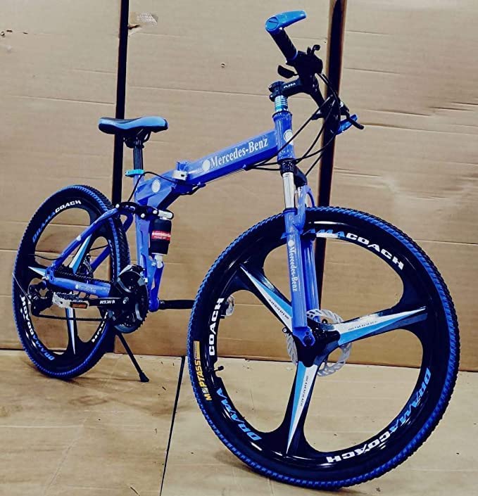 Image of Merceds Benz 26 Inch Gear Cycle for Boys and Adults with 21 Speed Gears Dual Suspension Folding Frame Daily Commute Fitness School and College Use City Ride Foldable Bicycle (Blue)