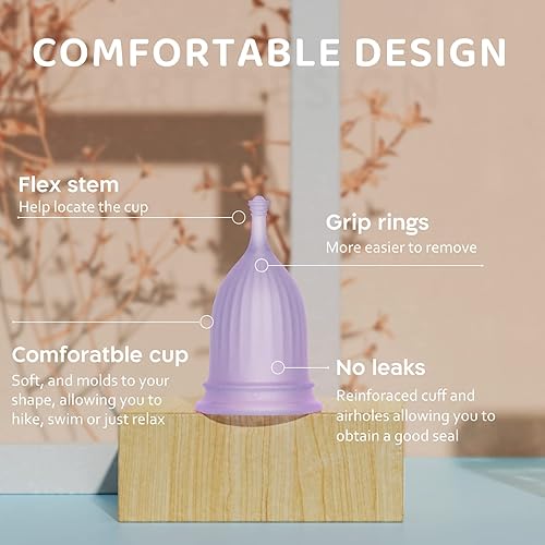 Miniatura 2 de Copas menstruales  Juego de 3 tazas reutilizables de silicona suave para el período 1 pequeño 1 mediano y 1 grande morado