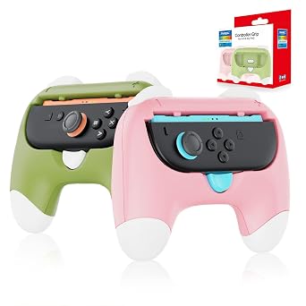 Auarte Controller Grips for Joy-Con Compatible with Nintendo Switch 2, 2 Pack Cute Comfort Wear-Resistant Handle Kit Accessories, Holder for 2025 Switch 2 JoypadsWhite, Pink and Green
