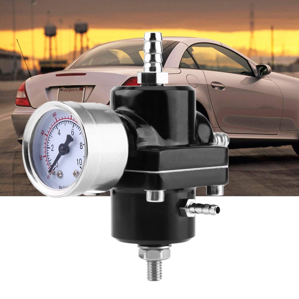 Regolatore di Pressione Carburante Regolabile 0-140 PSI in Alluminio con Manometro per Benzina -