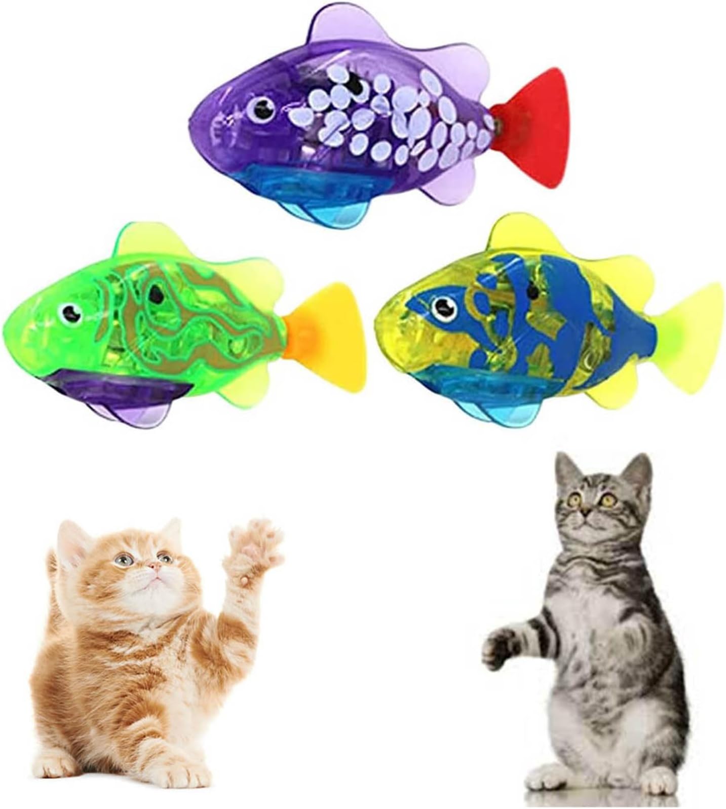 Robo Fish for Cats, Light Up LED Robot Fish Cat Toy, Sink Robot Swimming Fish Toys for Cat, Flopping Fish Cat Toy, Moving Interactive Cat Toy, Activated Swimming in Water (3Pcs)