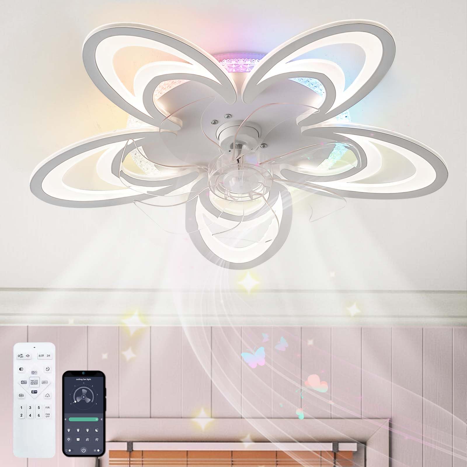 HXYSXHJUO RGB Ceiling Fans with Lights,aplikacja I Pilot Zdalnego Sterowania, Kids Bedroom Fan Light Ceiling, Reversible DC Motor，Quiet Lights for Bedroom, Living Room