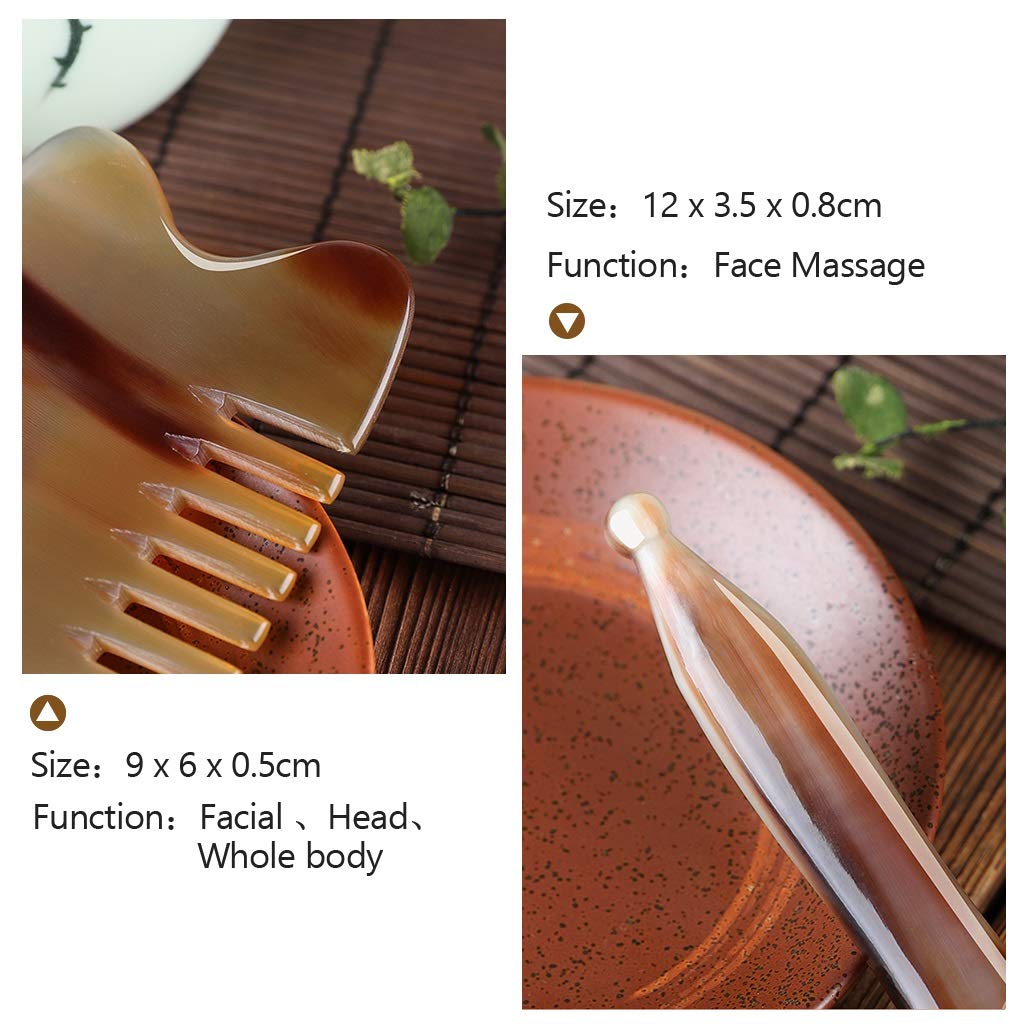 Herramienta de masaje Gua Sha, Tabla de Guasha de cuerno de buey natural Herramienta de masaje chino Gua Sha Health para cara, cuerpo, pierna, espalda, Set de belleza facial para ojos antiarrugas