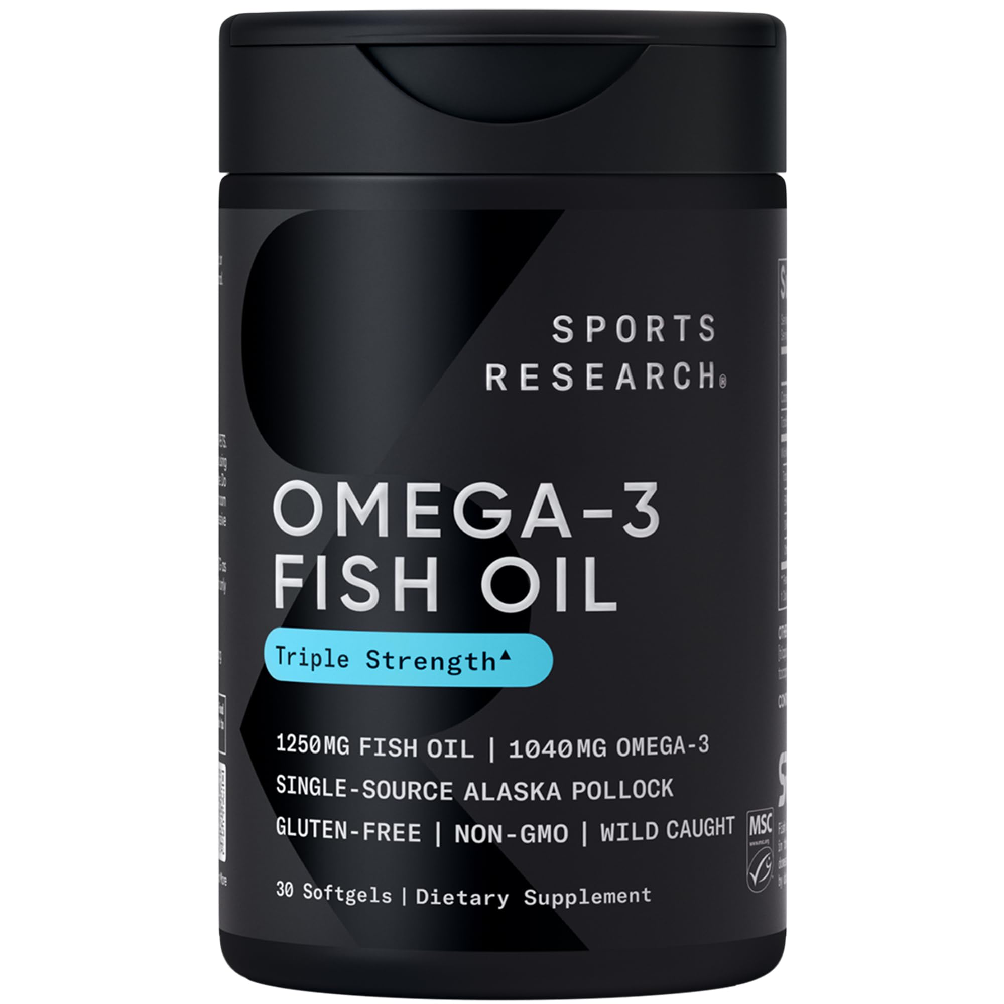 Photo 1 of **NON-REFUNDABLE**Sports Research Triple Strength Omega 3 Fish Oil 1250mg from Wild Alaska Pollock - Burpless Fish Oil Supplement with Omega3s EPA & DHA - Sustainably Sourced, Non-GMO, Gluten Free - 30 Softgels 30 Count (Pack of 1)