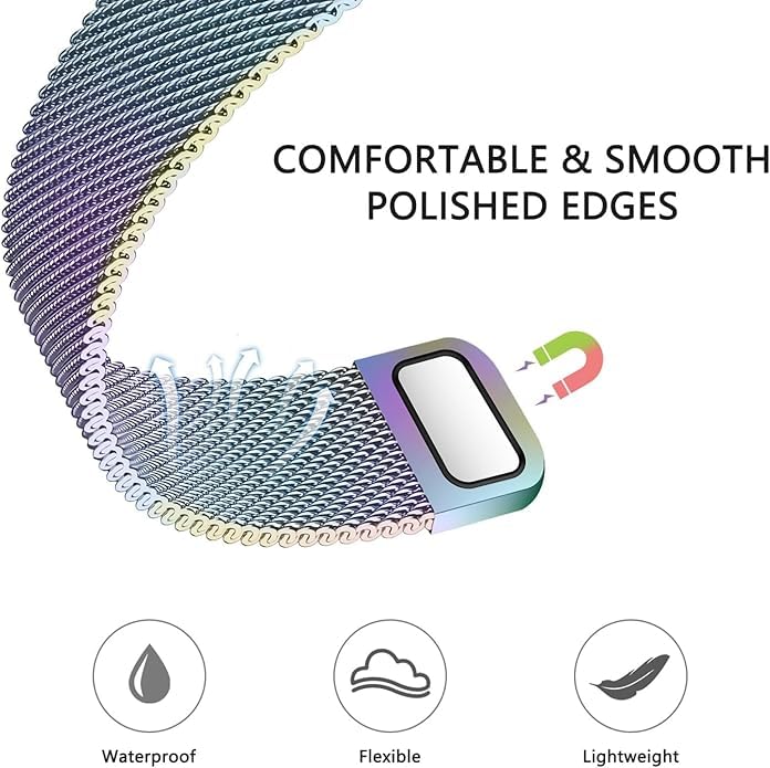 Image of Meyaar Magnetic Loop for Apple Watch Band 46mm 42mm 44mm 45mm 49mm Women Men,Magnet Stainless Steel Mesh Metal Strap for iWatch Ultra /2 Series 10 9 8 7 6 5 4,SE /2nd Generation (Rainbow-Gold)