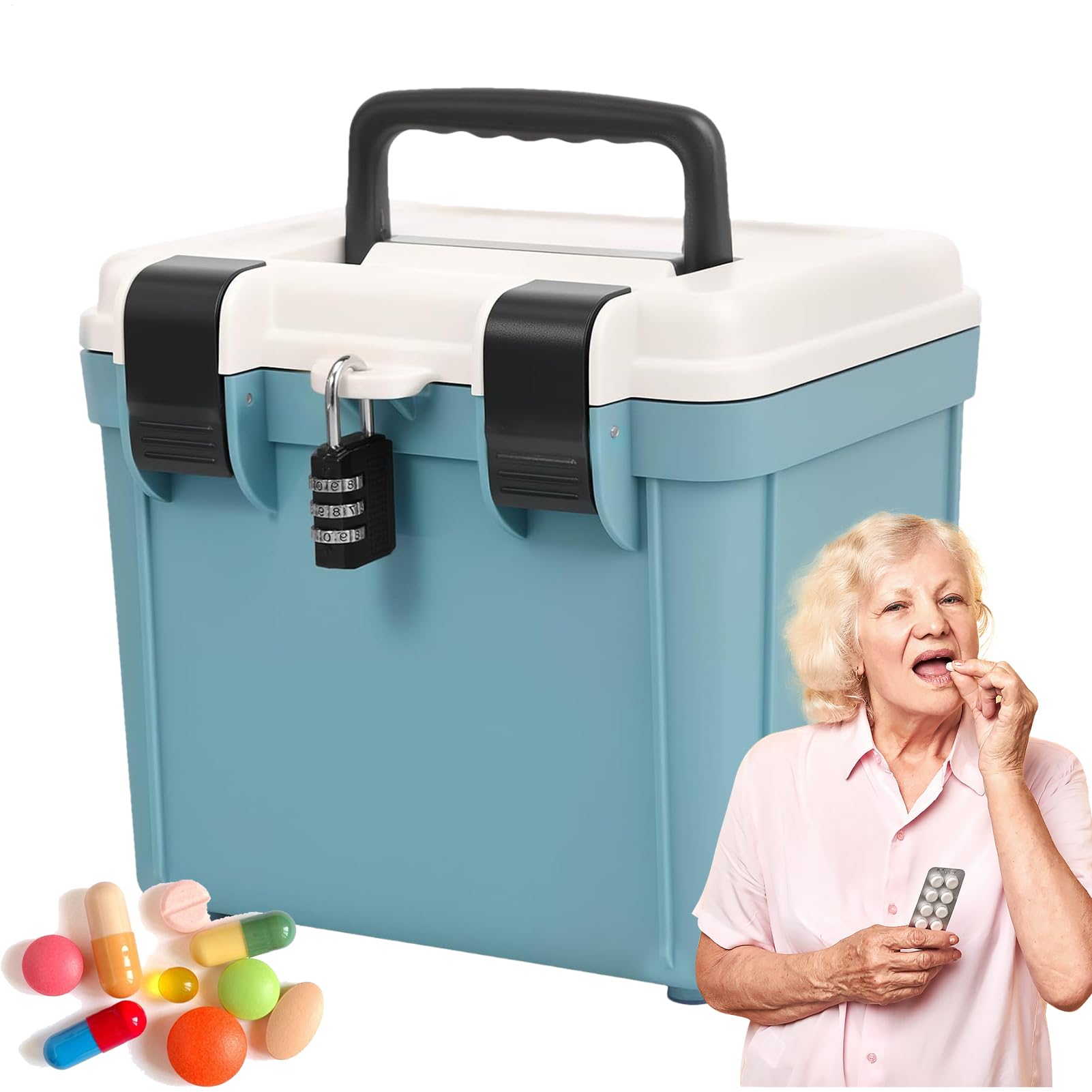 Genérico Caja para Medicamentos con Cerradura,Caja Fuerte Portátil Con Candado - Gran Capacidad Para Medicamentos, Herramientas Y Documentos, Portátil Para Hogar Trabajo Viajes Exterior Y Coche