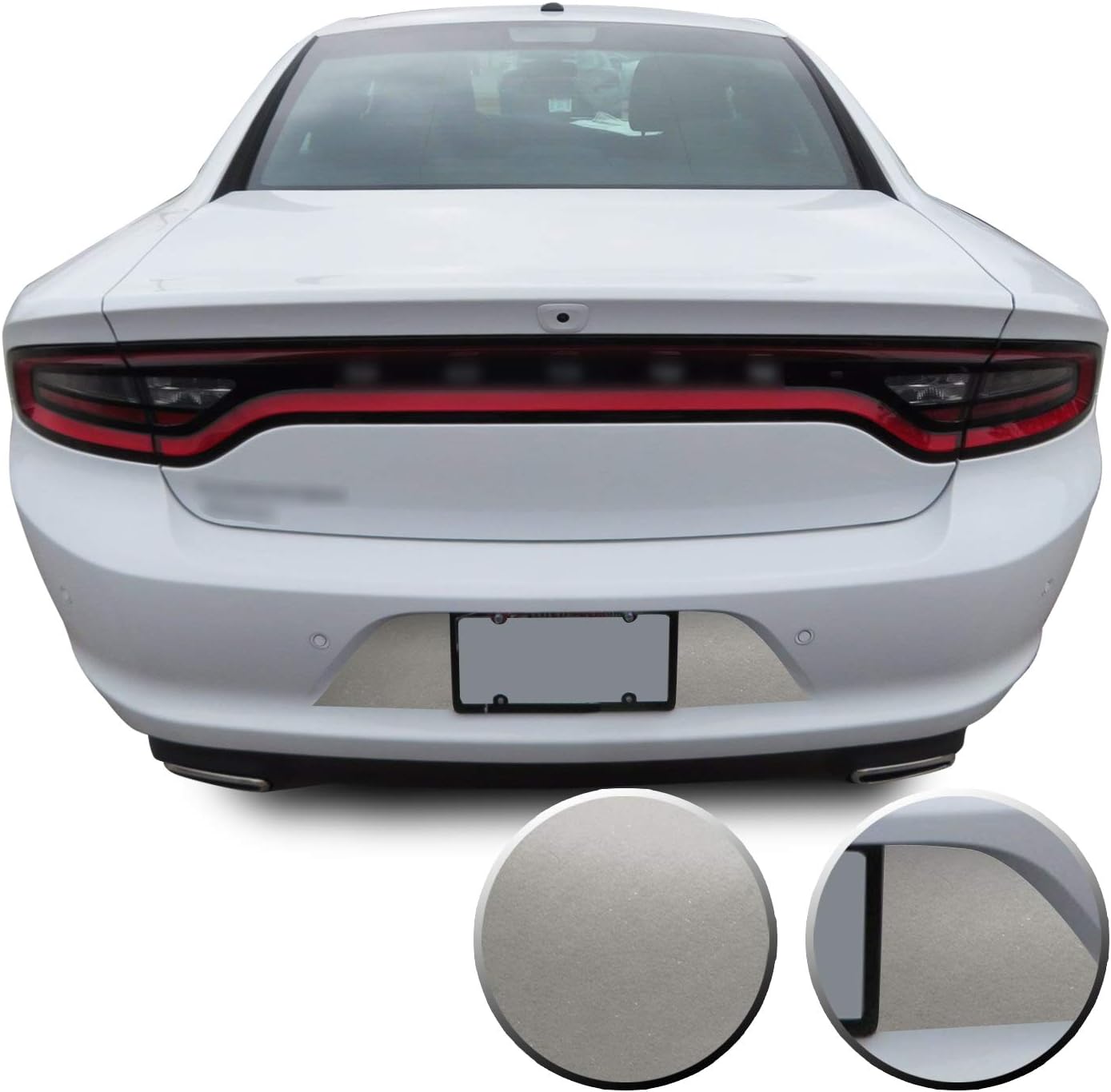 Rear Bumper License Plate Overlay Pre Cut Vinyl Decal Compatible with Dodge Charger 2015 2016 2017 2018 2019 2020 - Metallic Matte Chrome Red