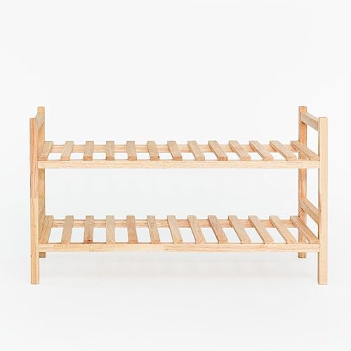 Miniatura 8 de PJ Wood Organizador apilable de madera para almacenamiento de armarios, estantes de entrada, armario escalonado para zapatos, capacidad de 6 pares,