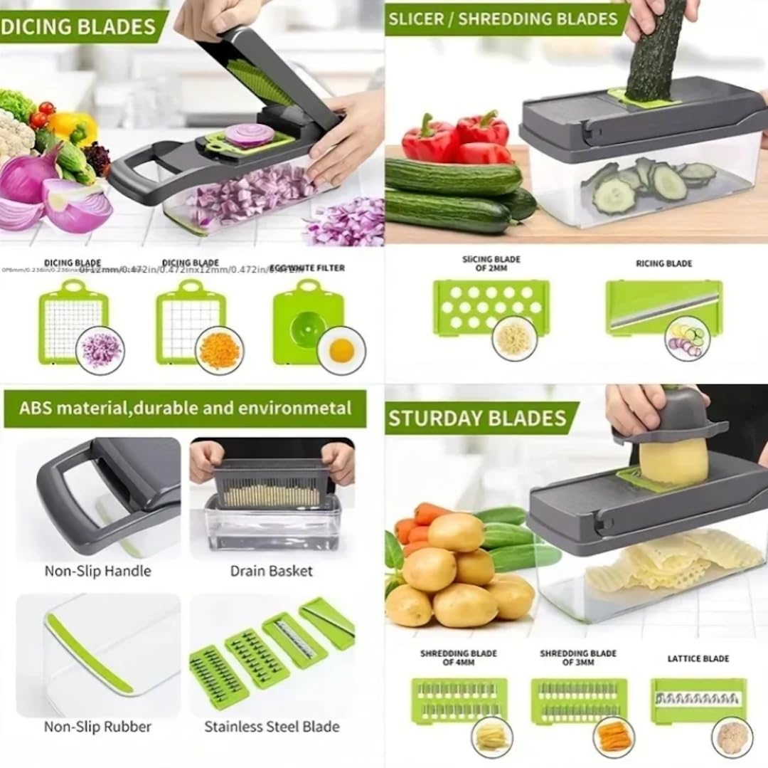 Pro Series 16 en 1 picadora de verduras, picadora de cebolla  con contenedor, trituradora de pepino y frutas, rebanadora, picadora de verduras, artículo de cocina imprescindible para ahorrar 3