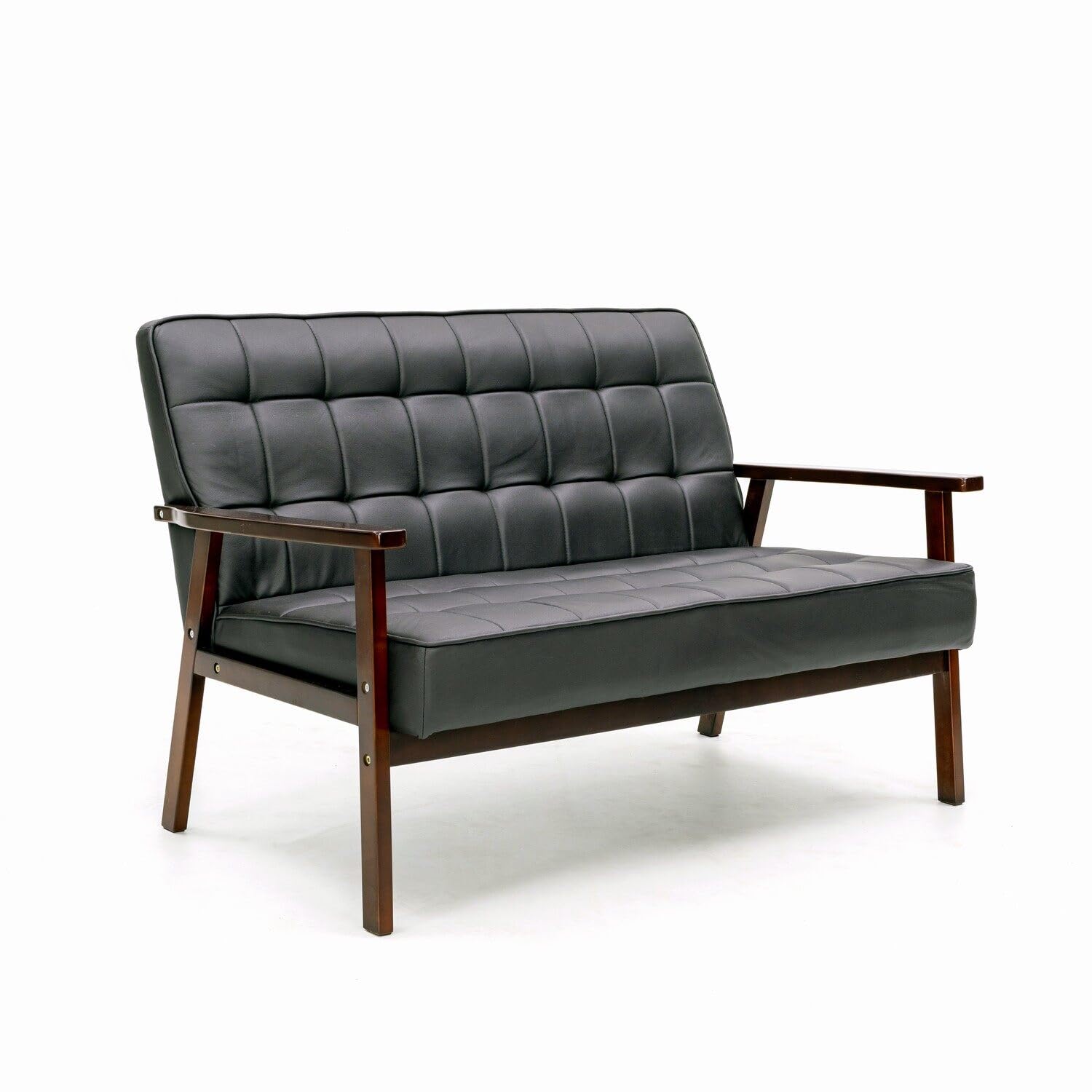 Panana Sofa 2 Seater, Armchair Couch Modern Wooden for Bedroom Lounge Living Room Office Garden Yard (2 Seater, Black Strips)
