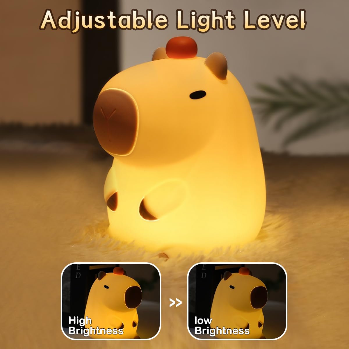 LEDHOLYT Night Light for Kids, Cute Silicone Capybara Nursery Light for Baby Room and Toddler, Rechargeable LED Animal Decor Nightlight for Girls and Boys, Portable Kawaii Lamp Birthday Gift