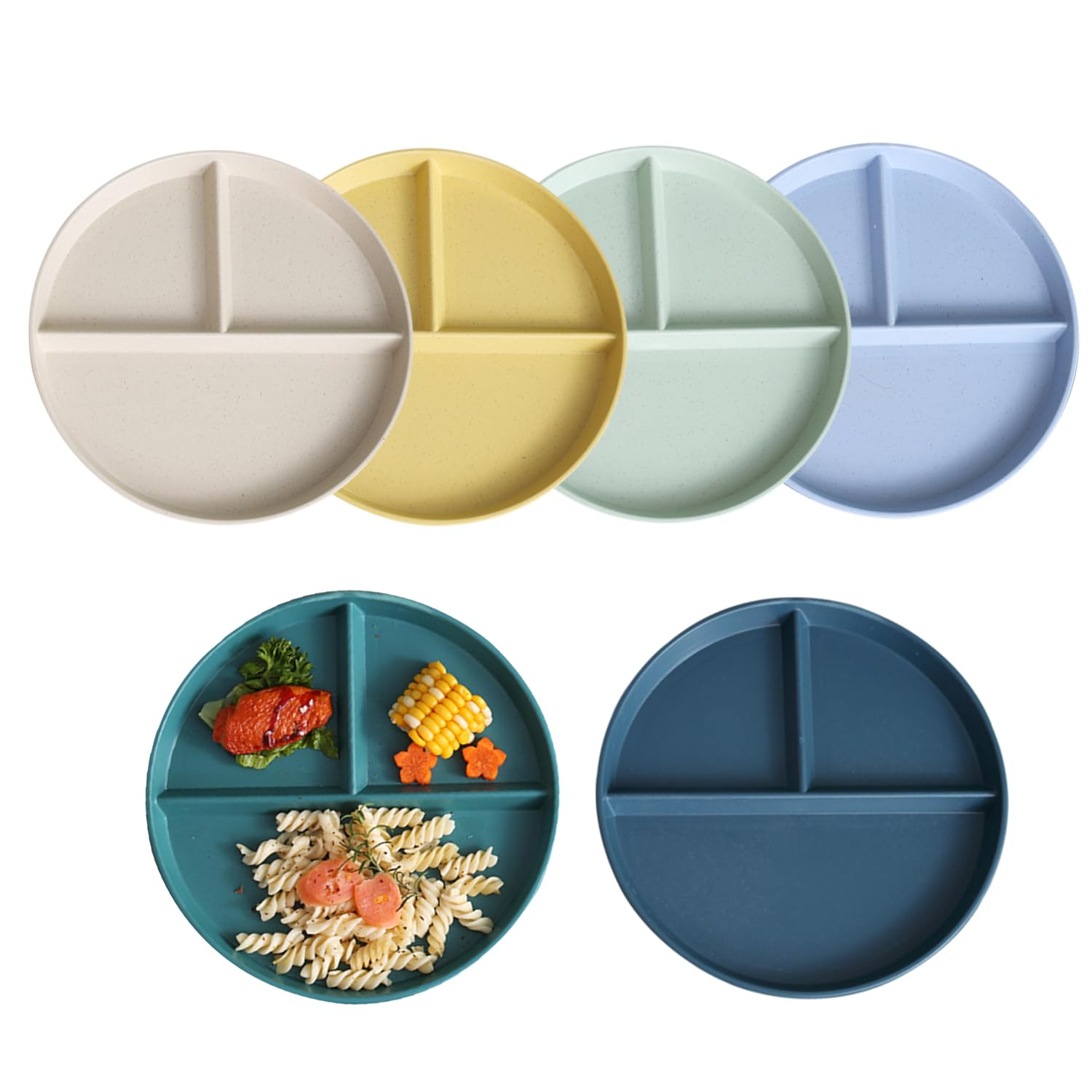 6pcs 8.66in portion control plates for adults Premium Dinner Plates Sets, Plastic Plates Reusable,Plastic Dessert Plates, Reusable Lightweight Dishes Perfect Divided Plate for Adults Kids Plates