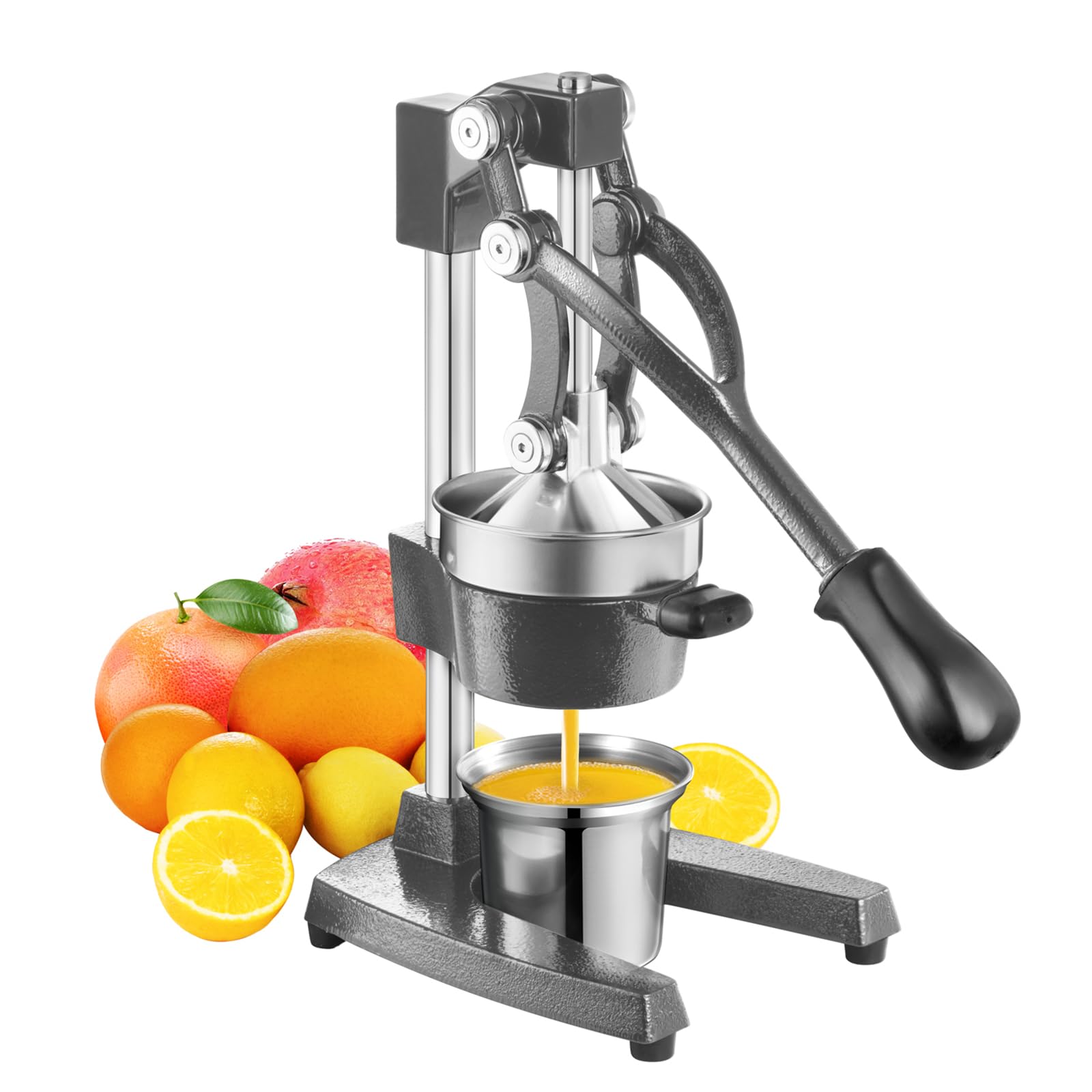 Commercial Heavy-Duty Cast-Iron Hand Press Manual Juicer Squeezer for Pomegranate Lime Citrus with Stainless Steel Cup, Fruit Juicer, Orange Crush Machine, Lemon Press, Easy to Clean, Grey