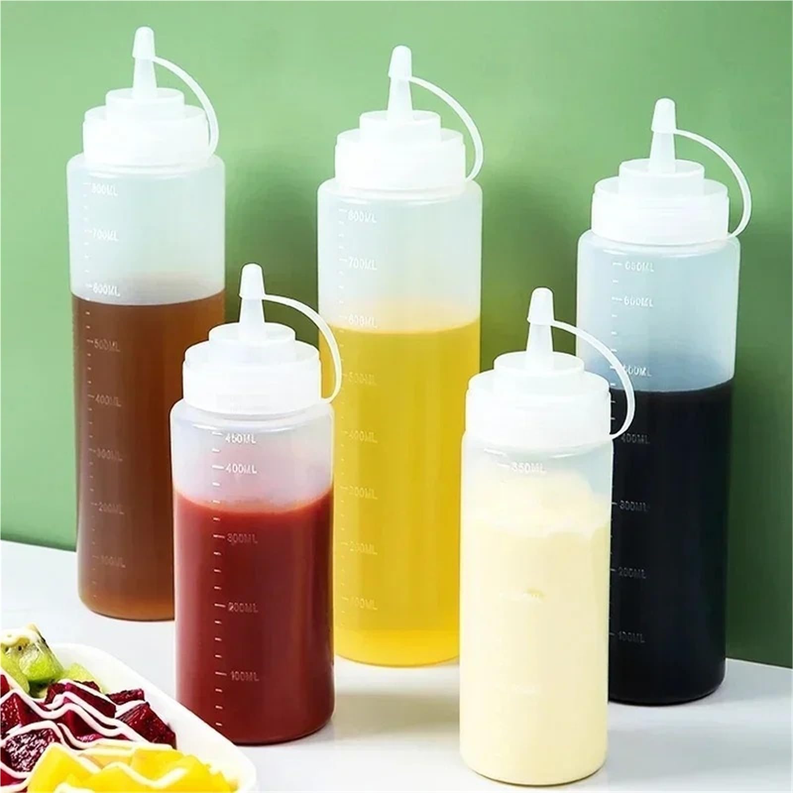 10 pezzi Ketchup Salse BBQ Bottiglia di olio d'oliva Bottiglie condimenti grandi da spremere con ugelli Dispenser Salsa Gadget cucina per Condimenti(500ml)