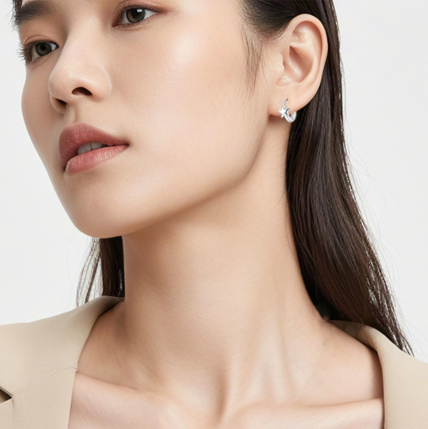 925 Sterling Silver Star Huggie Hoop Earrings,Crescent Moon with Star Design,Hypoallergenic Women's Jewelry - Image 4