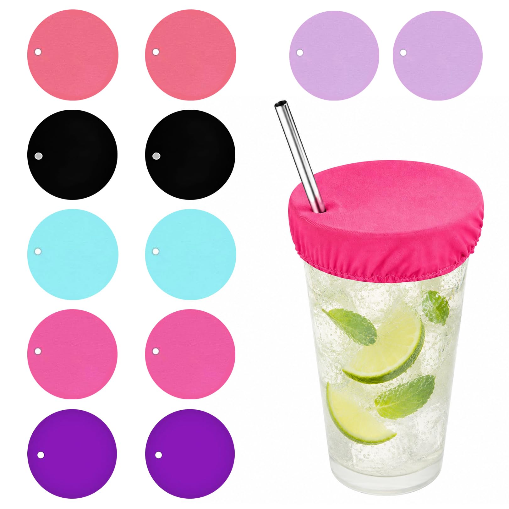 12PCS Drink Covers Anti Spike,Anti Spike Drink Covers,Scrunchie for Alcohol Protection,Reusableand Washable Elastic Cup Drinks Cover,with Straw Holes,Girls Women for Alcohol Bars Clubs Beach Parties