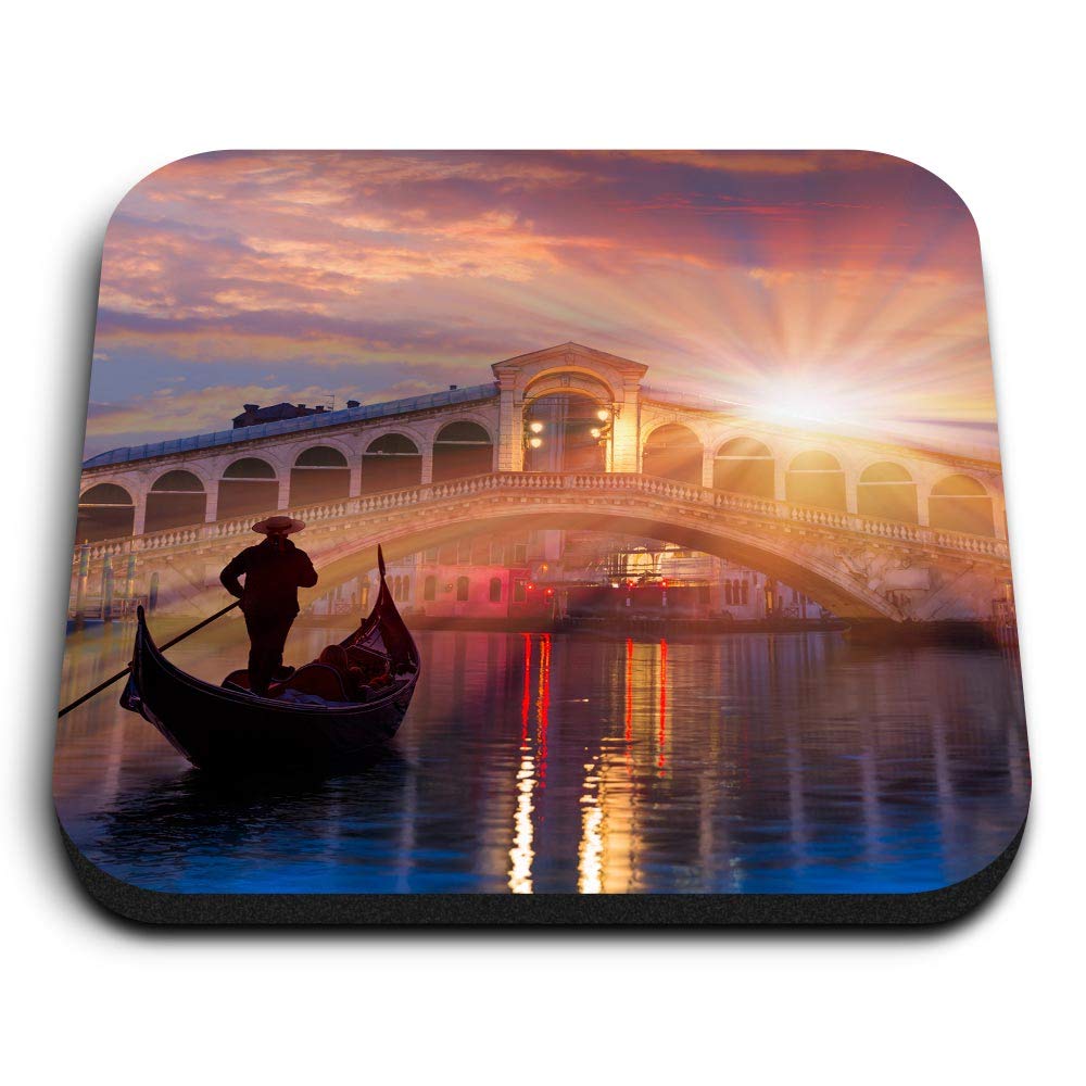 Destination Vinyl Ltd Multicolor 1 X Square Mdf Fridge Magnet - Gondola Rialto Bridge Venice Italy 21629