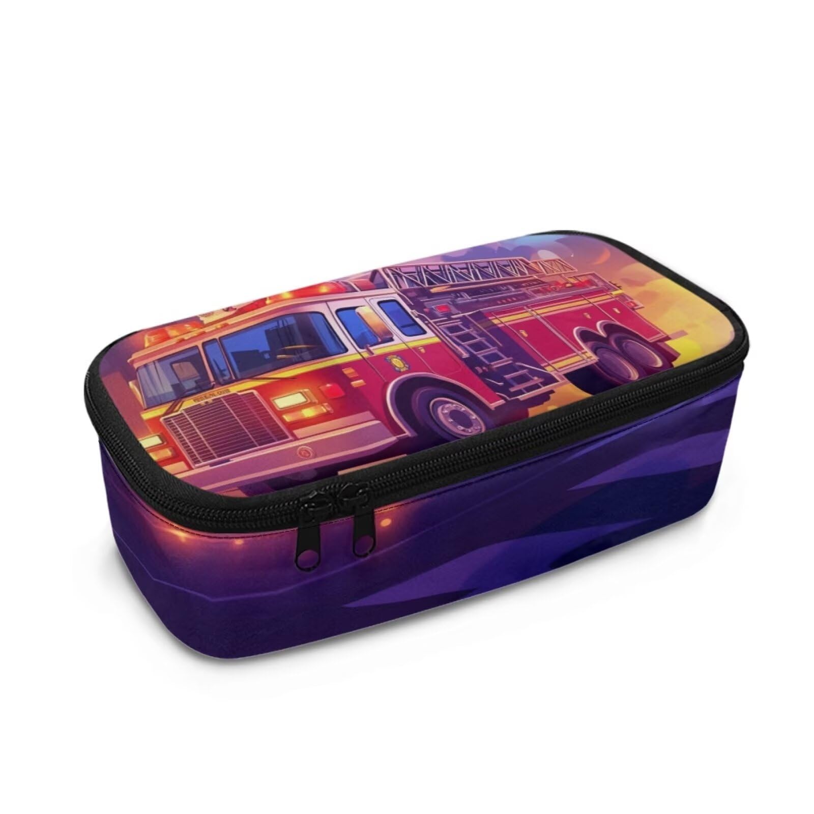 COEQINE Fire Truck Pencil Case Large Capacity Pencil Pouch Handle Pen Bag Cosmetic Portable Office School Boys Men Birthday — image 1