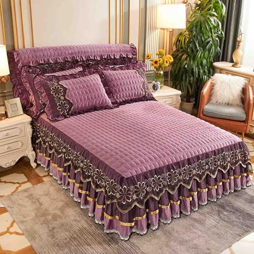 Narzuta na łóżko king size – podwójna narzuta na łóżko z falbanką dla schludnego wyglądu miękka tkanina osłona materaca 180 x 220 cm idealna do wystroju sypialni.