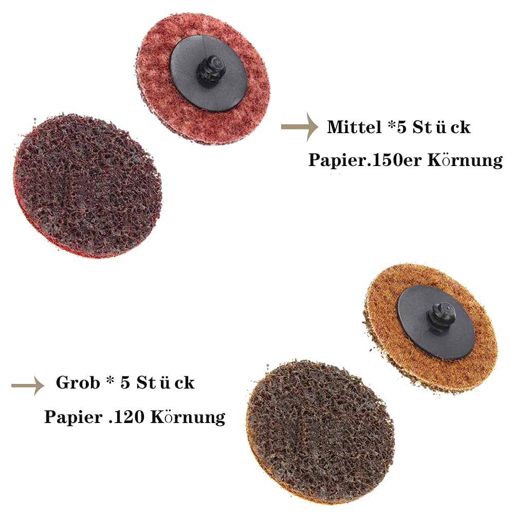 Mesee 15 Stück Schleifscheiben-Set, 2 Zoll Roll Lock Schnellwechsel Scheiben für Stabschleifer Oberflächenentrostung, Schleifen, Polieren, Grat, Rostfarbe (Kurs/Mittel/Feinkörnung)