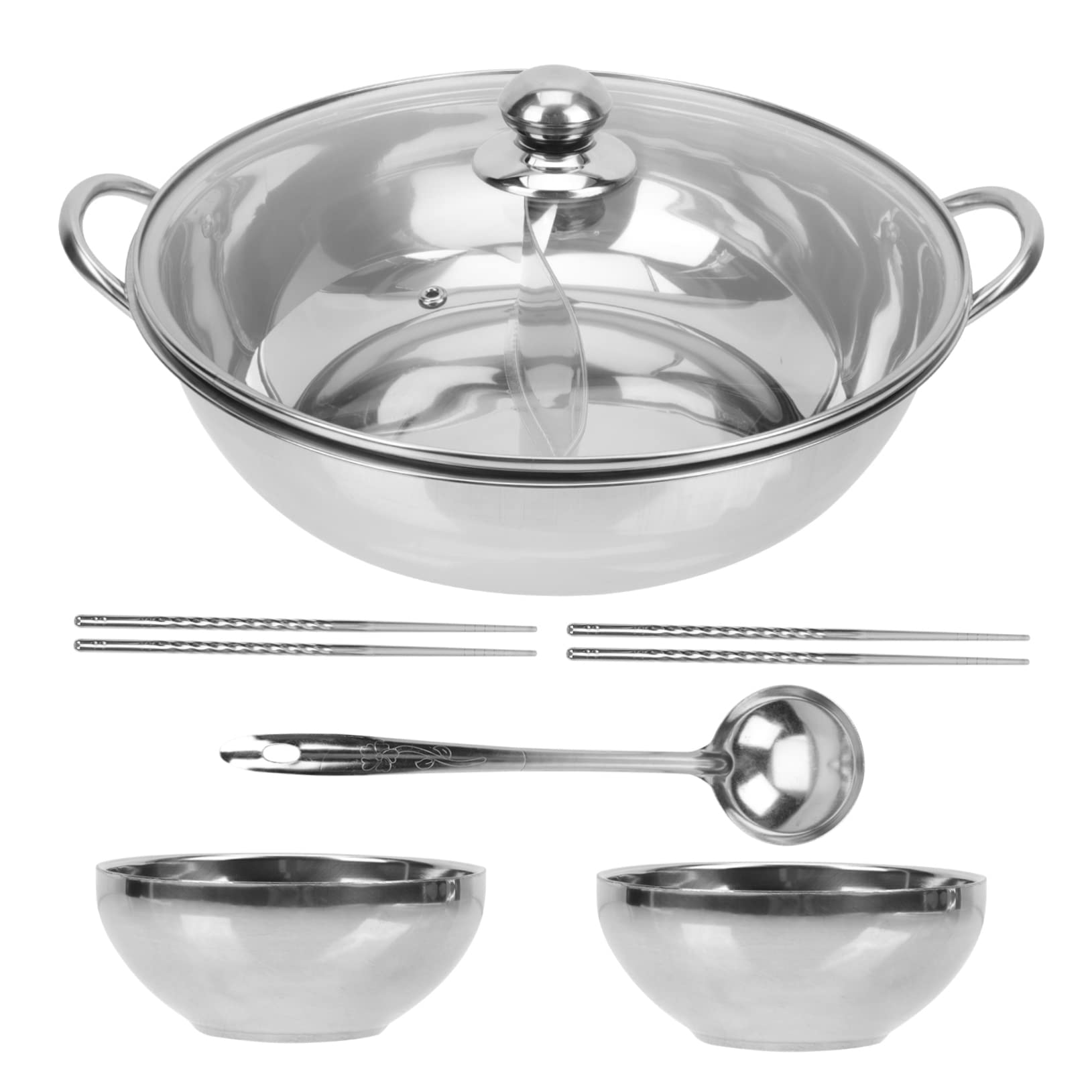 Hot pot divisé acier ustensiles cuisine chinois COLLBATH avec cuillère grand format