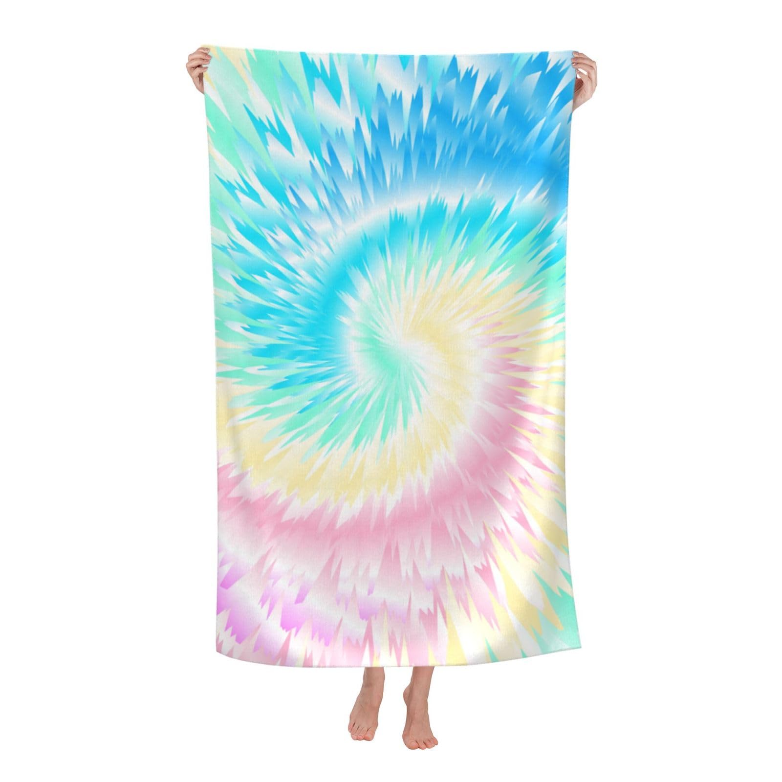 LSRCPD Beach Towel Pastel Rainbow Tie Dye Microfiber Beach Towels Blanket Oversized Tropical Big Extra Large XL Pool Towels Quick Dry Sandproof for Women Girls Kids