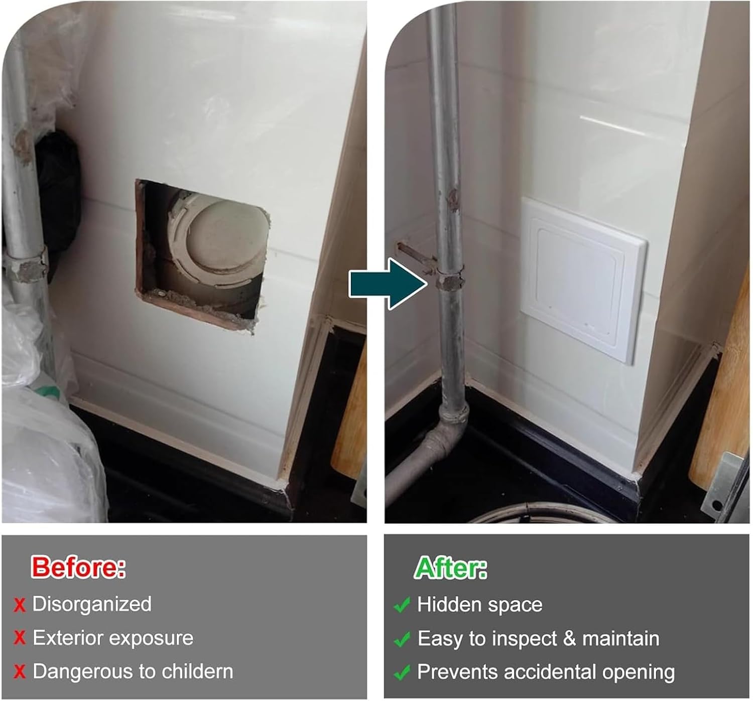 Self Adhesive Access Panel, Durable Plastic Wall Hole Cover, Plumbing Inspection Doors Plate Easy to Install, Flush Mount Inspection Panel for Plumbing/Electrical/Cables/Wiring(300mmX300mm)