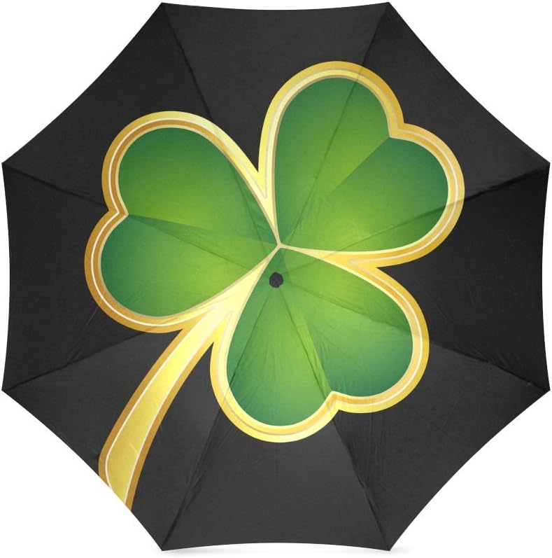 Green Irish Shamrock Clover Pattern, Lucky St. Patrick's Day Gift Folding Rain Umbrella/Parasol/Sun Umbrella, 8 Ribs
