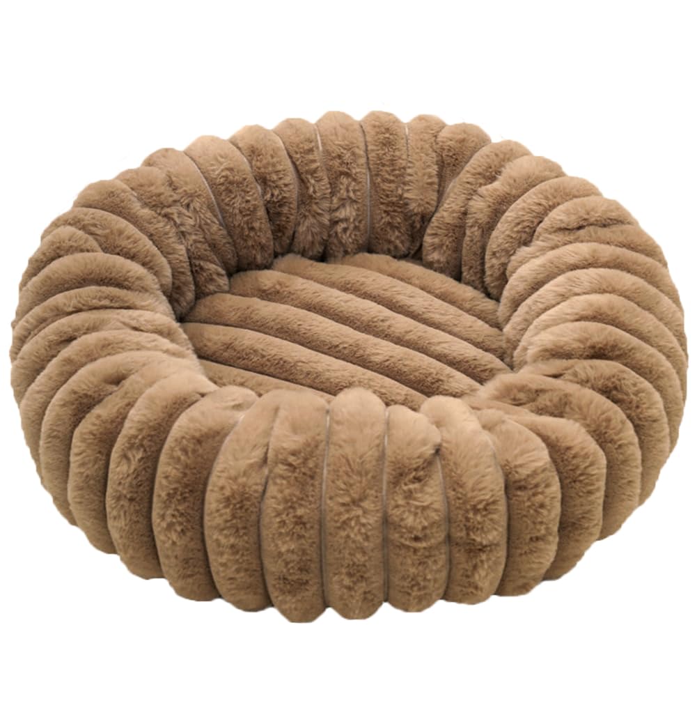 80cm/31.5in Panier Chien/Chat Donut,Lit Ronde en Forme de Beignet,Canapé | Lits pour Animaux Lavable,Coussin Chien Orthopedique,Base antidérapante,Tissu Peluche Doux,Kaki