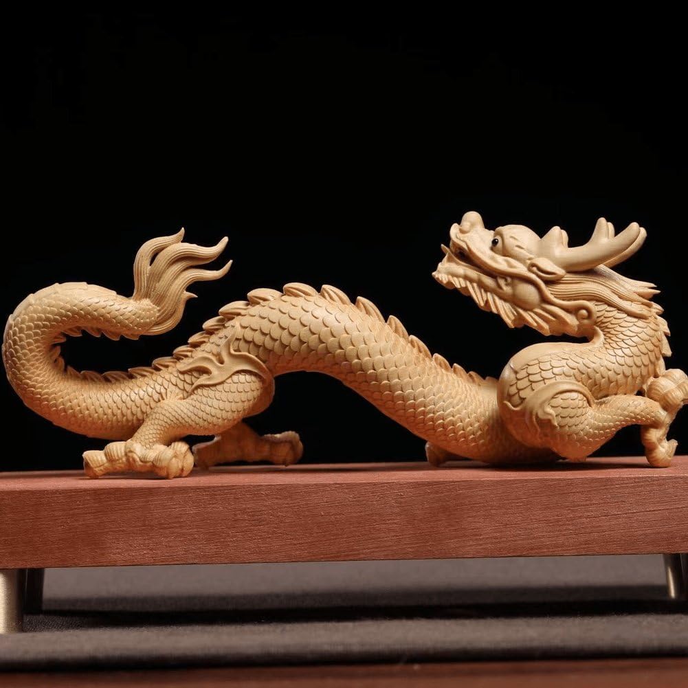 Amazon.co.jp: 龍の置物 ツゲの木 彫刻 ドラゴン像 マスコット