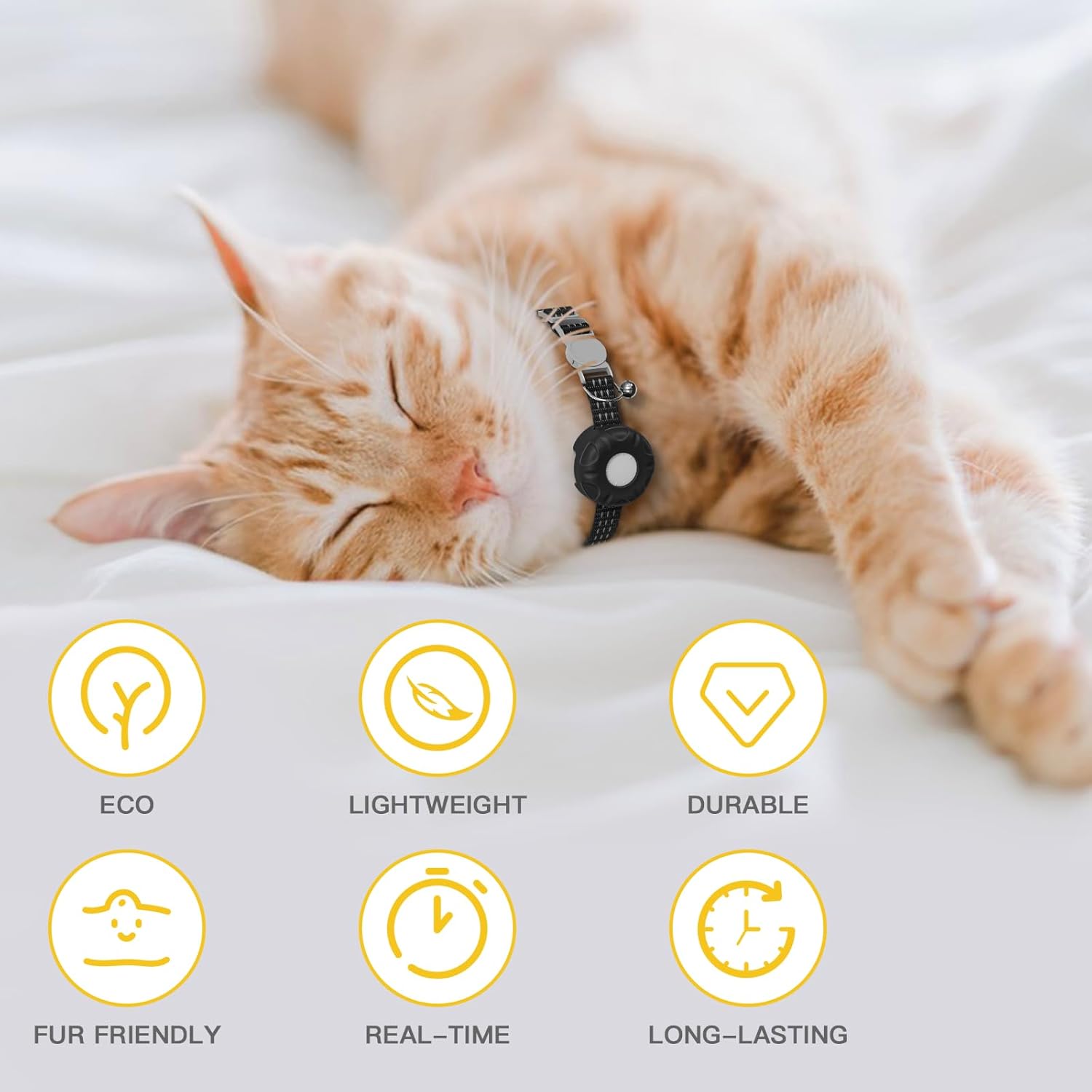 Cat Tracker Collar,No Monthly Fee Cat Tracker Works with Apple Find My App(Only iOS),GPS Tracker for Cats,Real-Time Location Pet Tracking|Safety Collar and Tracker Holder Included - Black