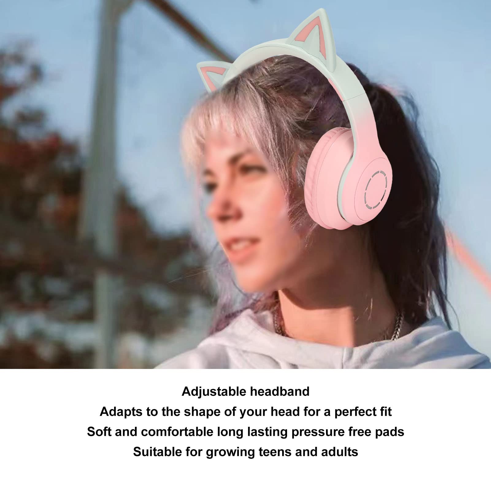 Casque de Jeu, Casque Oreille de Chat, Casque de Musique Pliable avec Lumière LED pour Chat, avec Lumière LED pour PC, Ordinateur Portable, Mac, Smartphone (Rose)