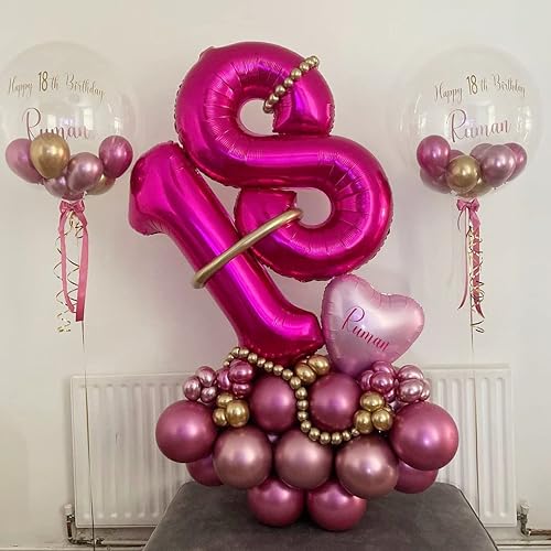 Miniatura 3 de Globo rosa intenso del número 18, globos de 40 pulgadas para cumpleaños de 18 o 81 años, globos de aluminio de Mylar con el número 18, globos