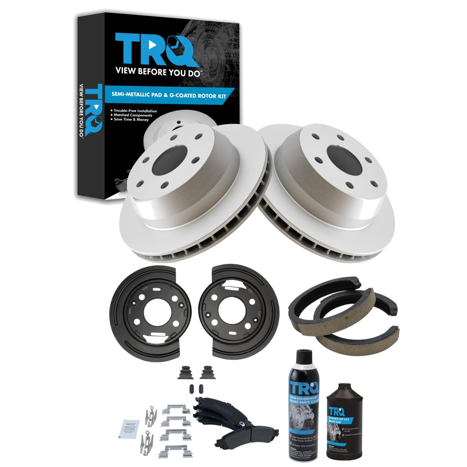 TRQ Rear Brake Pad &amp; Rotor Kit Compatible with 02-03 Cadillac 02-06 Chevrolet GMC