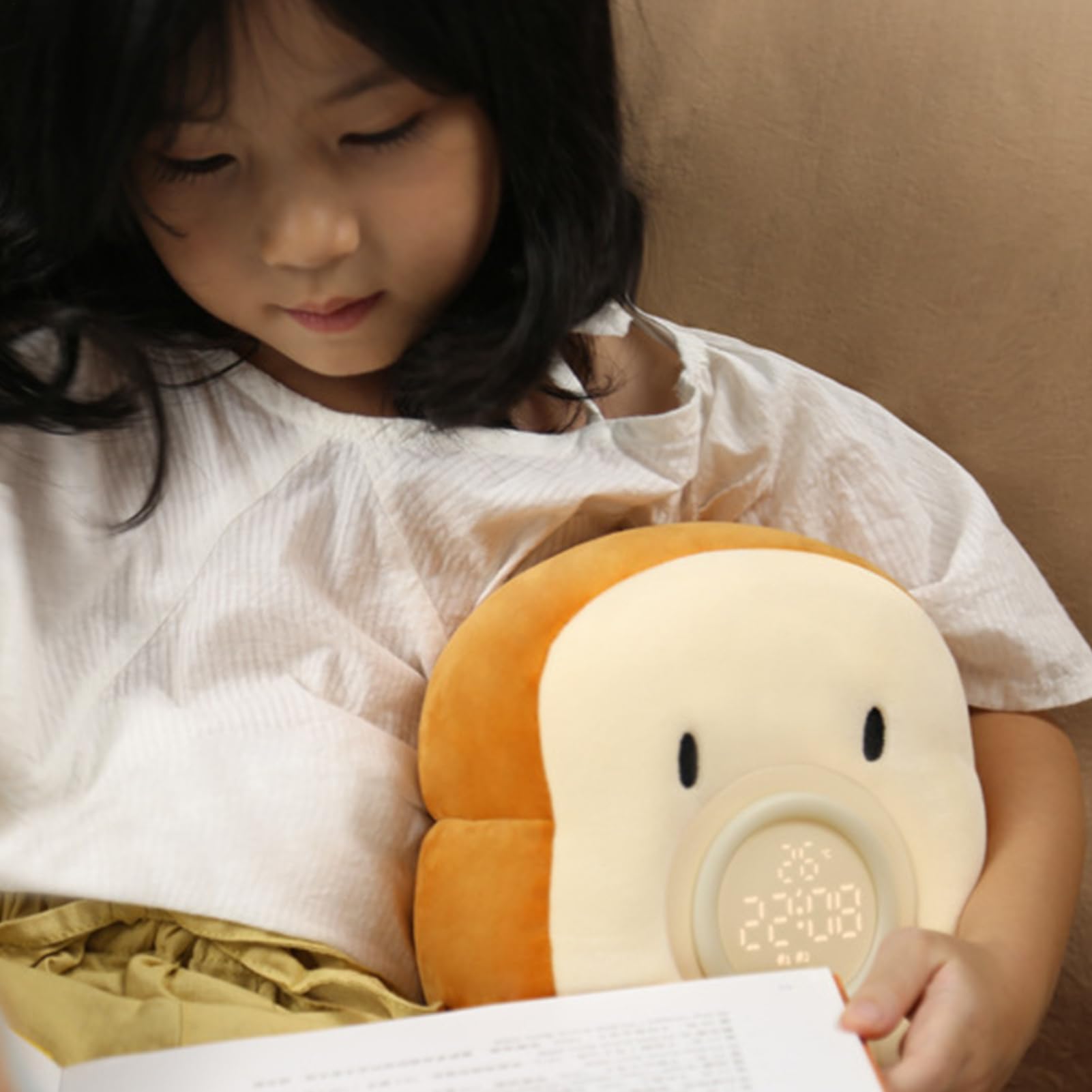 Lámpara Tostada Lámpara Felpa De Noche Multiusos Con Soporte Para Móvil | Reloj Despertador Digital Adorable Luz de Ensueño Para Dormitorio Salón Hogar Guardería Niñas Niños Bebés