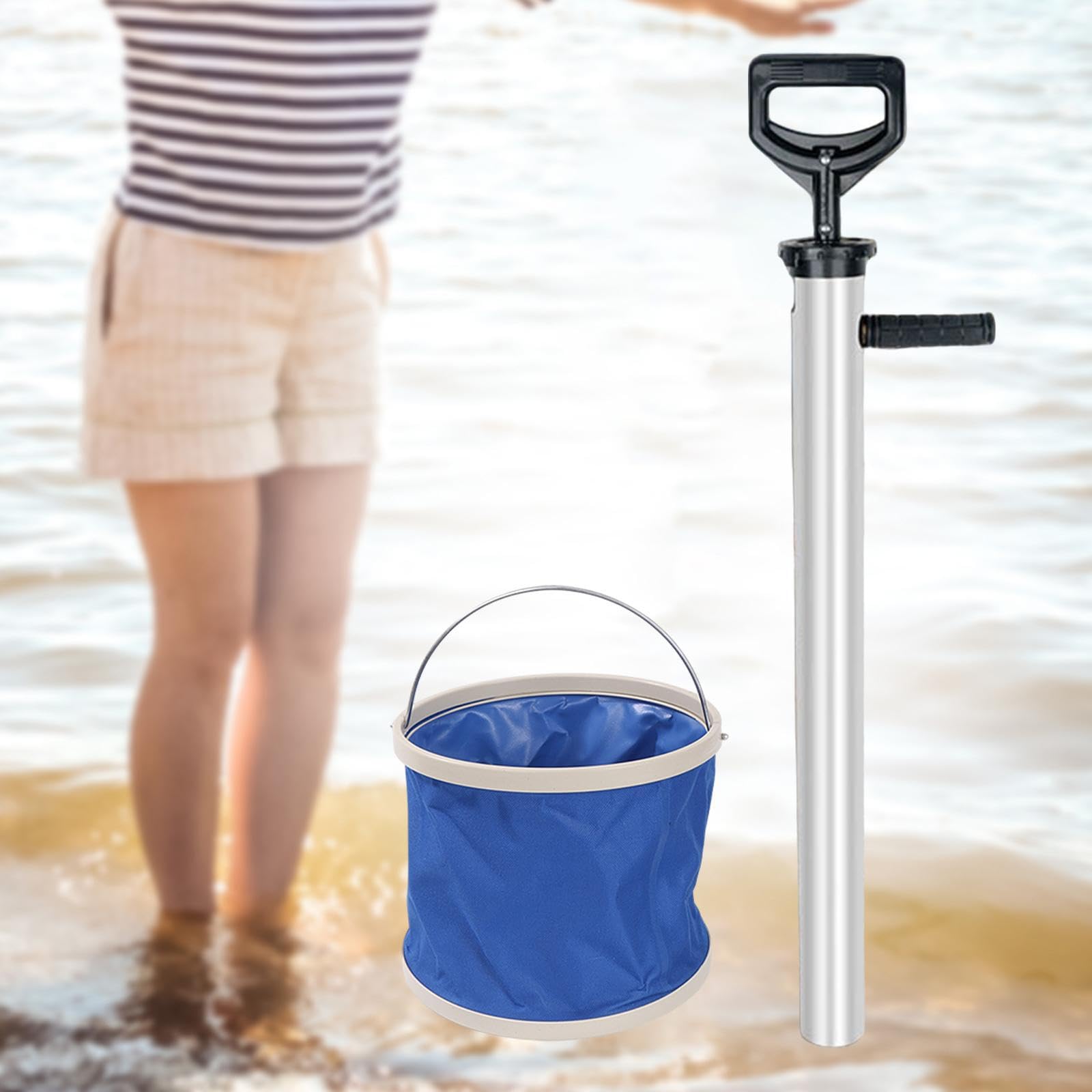 Herramienta práctica para la Captura de mariscos, Bomba de camarones Duradera, de Acero Inoxidable, para en Exteriores y Limpieza, Extractor de, Negro Plata, 92 centímetros