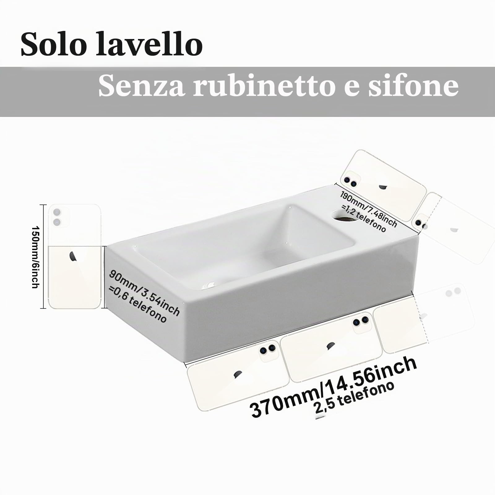 Lavabo da parete rettangolare in ceramica (A destra)
