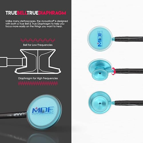 Miniatura 84 de MDF Acoustica MDF747XP09 Estetoscopio ligero para médicos, enfermeras, estudiantes, uso en el hogar, adulto, doble campana, tubo color verde oscuro
