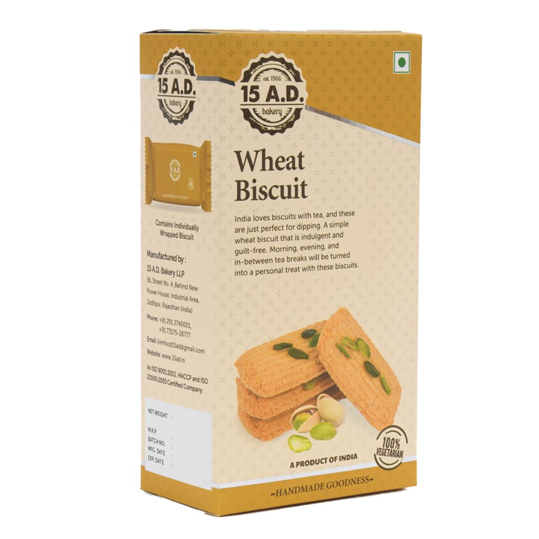 15 A.D. Bakery LLP Wheat Biscuits 200g x 4 | Traditionally Crafted Hand Made Pure Vegetarian Cookies | Eggless, Pure Desi Ghee and High Fibre Cookies (800 gm) (B09SXYLRLK) Amazon Price History, Amazon Price Tracker