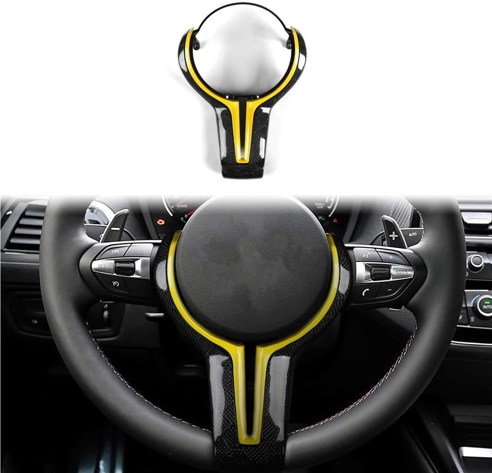 Carbon Fiber Steering Wheel Din Replacement Parts Black soccer stripe/Yellow For BMW M Series F87 F80 F82 F10 M5 F06 F12 F13 F15 F16 2011-2018 Car Accessories replacement part(Yellow)